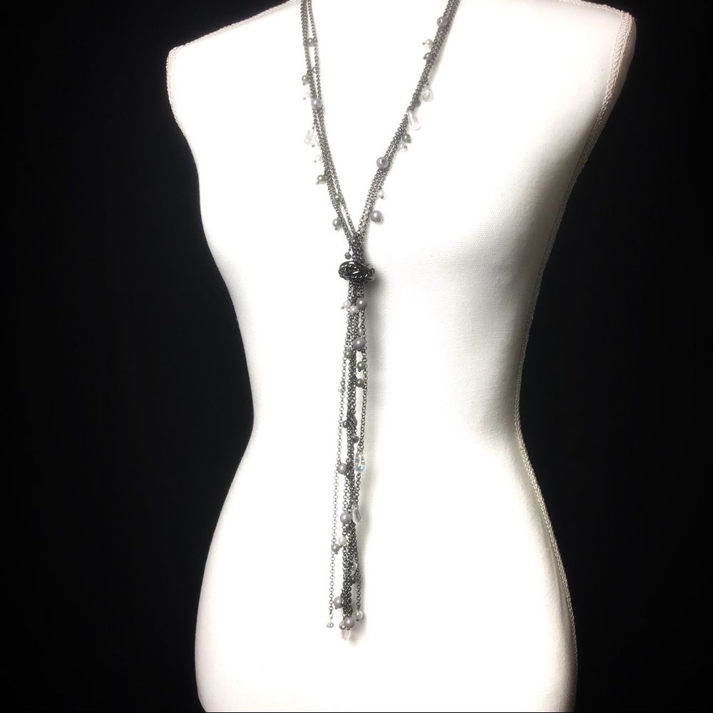 Lia Sophia steel gray toggle necklace with beads